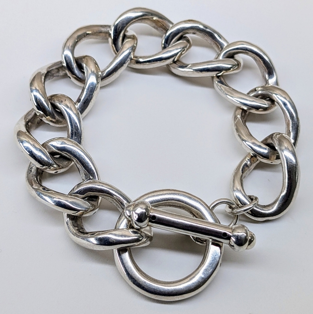 8.5" Thai Sterling Silver Hollow Puff 3/4" Curb Bracelet